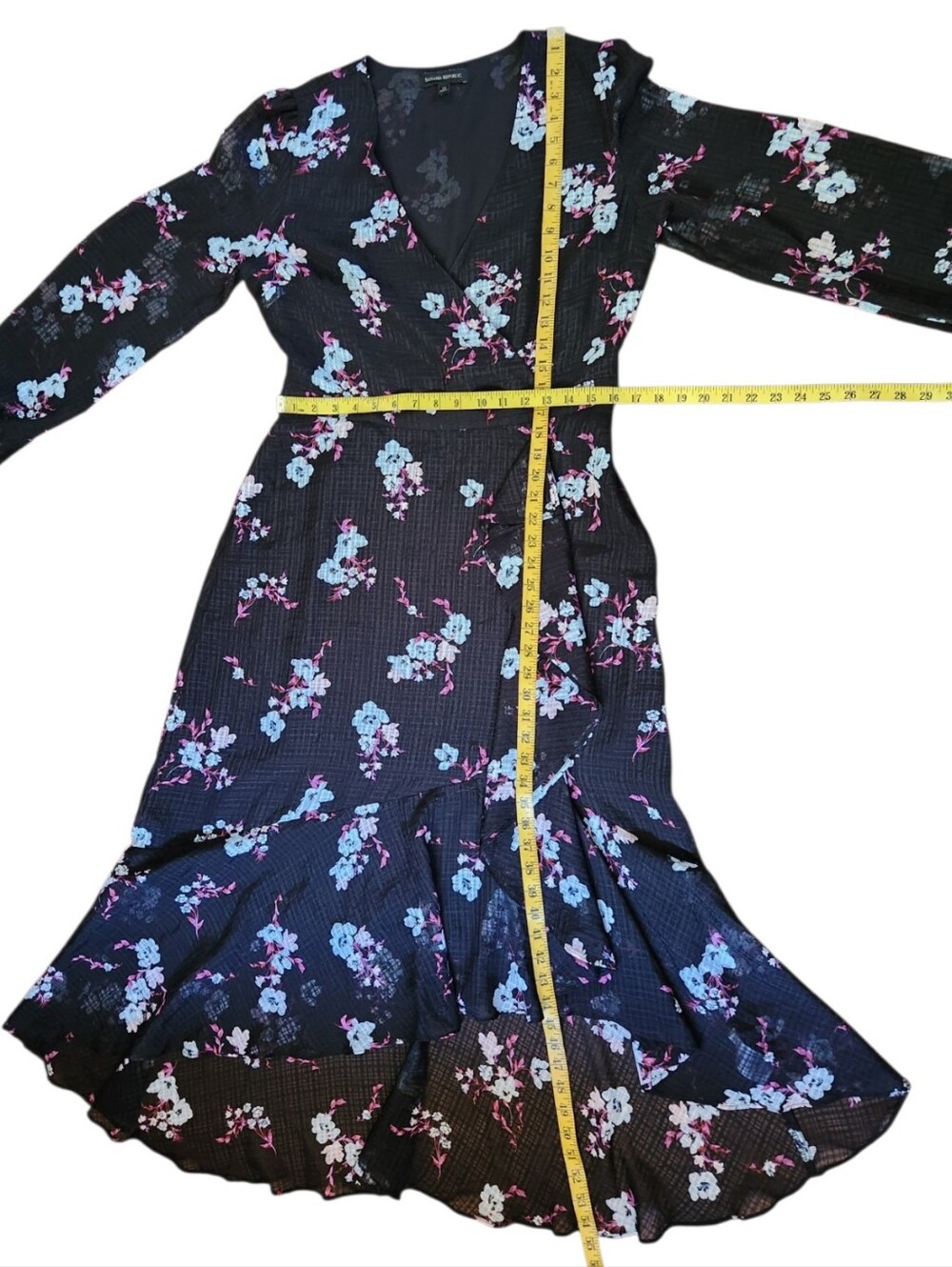 BANANA REPUBLIC Floral Print High Low Faux Wrap Midi Dress - Size 12 - Picture 13 of 16